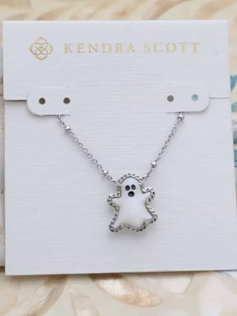 Kendra Scott White Enamel Ghost Necklace with Silver Chain